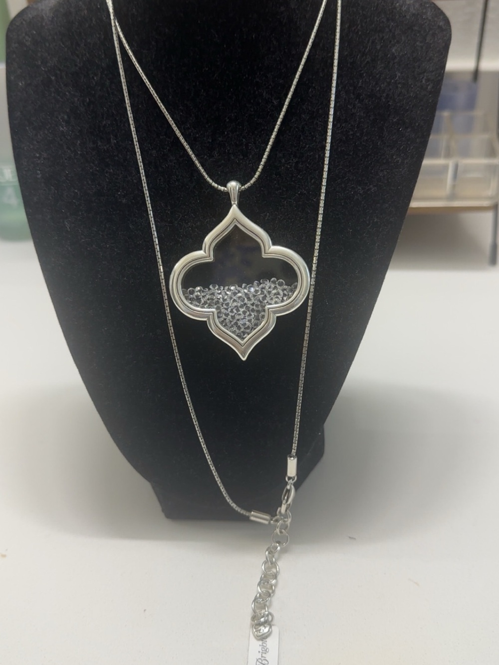 Brighton Silver Clover-Shaped Pendant Necklace with Crystal Accents